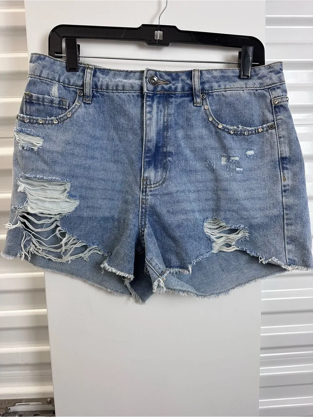 Hot Topic Light Blue Distressed Denim Shorts with Stud Accents